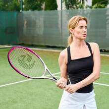 27 inch Tennis Racket Professional Tennis RacquetGood Control Grip Strung with Cover Tennis Overgrip Vibration Damper - blanco rosa - Ver 7