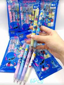 6/12pcs Cute Stitch Gel Pens 0.5mm Black Ink Signature Pens, School Office Supplies Writing Stationery Party Favors - A - View 9