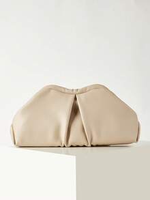 Retro Solid Color Clutch Wallet, Large Capacity Multifunctional Women's Wallet, Fashion PU Leather Bag Suitable For Wedding, Party, Evening (Earrings Are Randomly Placed On One Side Or One On Each Side) - Apricot - View 2