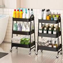 3-Tier Mobile Storage Cart, Steel Frame Structure, With Handle & 2 Brakes, Easy Assembly, Suitable For Bedroom, Laundry Room And Bathroom Storage - Multicolor - View 12