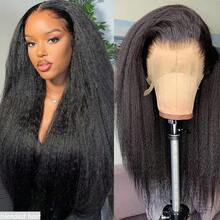 8-36inch Kinky Straight Human Blended Hair Wig 13x4 Transparent Lace Closure Kinky Straight Wigs 180% Density Human Blended Hair Wigs Glueless Pre Cut Lace Natural Black - Natural & Black - View 5