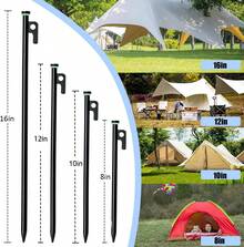 Paquete de 12 estacas para tienda de campaña con martillo, estacas para tienda de campaña de 8 pulgadas + martillo de camping de 10 pulgadas + bolsa de almacenamiento, estacas de acero forjado para - 8 estacas y martillo para tienda de campaña de 8 pulgadas - Ver 8