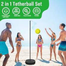 [2025 Upgrade] Tetherball TennisandTetherball SetHeavy Duty Tetherball Equipment with 95" Adjustable Height Pole 2 Tennis Balls 2 Rackets 1 Tetherball with Rope for Backyard Beach or Home - como en la foto - Ver 8