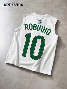 Áo tank top không tay in hình cầu thủ bóng đá người Brazil ROBINHO, áo thể thao mùa hè dành cho nam. - trắng - Xem 3