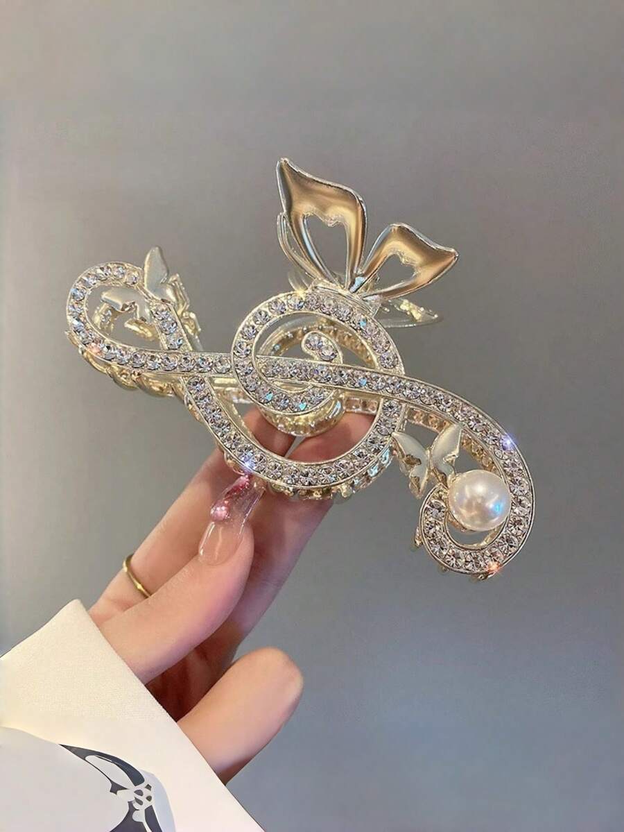 单件装闪亮宫廷风高性价比实用金色音符造型女士发夹，金属质感，牢固防滑，不伤发，适合日常通勤/派对造型/校园穿搭/度假造型，秋冬季百搭发饰，蓬松造型工具，头发整理夹，母亲节、毕业季、情人节、夏季必备发饰，情人节礼物，发圈，发夹，度假爪夹，沙滩发夹