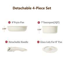 Ceramic Coated Cookware Set - PFOA-Free Non-Stick Multi-Pot With Detachable Handles | Induction/Gas/Oven 450°F, Stackable Design For Steaming, Frying & Sauteing (Cream) - Multicolor - View 10