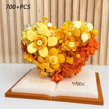 700+ Pcs Small Particle Building Block Heart-Shaped Bouquet Model, DIY Desktop Decor Toy, ABS Material, Suitable As Valentine's Day, Christmas, Holiday Gift For Men And Women - Creative Heart-shaped Flower Building Block Ornament - View 10