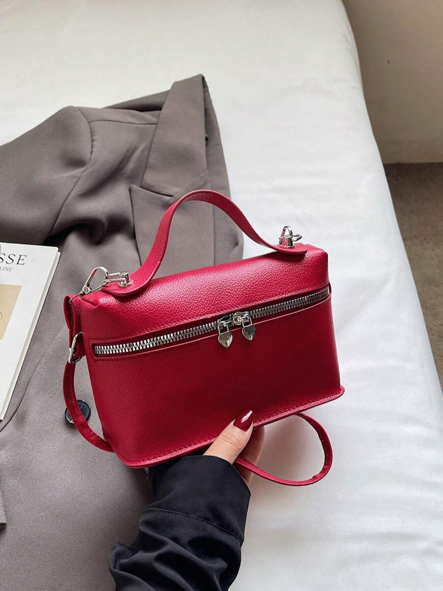 Bolso de hombro de unicolor para mujer, bolsa de cosméticos de moda - Rojo - Ver 1