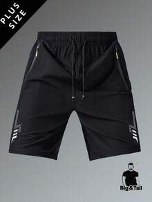 Quần short nam cỡ lớn, quần dài đến đầu gối dáng suông, co giãn, màu trơn, eo có dây rút, nhẹ, thích hợp cho thể thao, chạy bộ, tập thể dục. - màu đen - Xem 3
