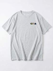 女士宽松圆领短袖字母卡通印花T恤，春夏款 - 淺花灰 - 查看 5