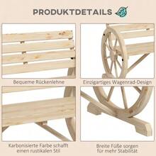 2-Seater Garden Bench, Wooden Bench, Park Bench With Country-Style Armrests, Load Capacity Up To 240 Kg, Fir Wood, Natural - Wood Color - View 7