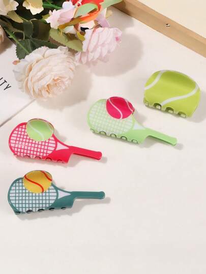 1ชิ้น/4ชิ้น กิ๊บติดผมลายเรขาคณิต ABS พลาสติกสร้างสรรค์รูปไม้เทนนิส, กิ๊บติดผมรูปไม้เทนนิสสไตล์สปอร์ตแฟชั่นสำหรับเดินทาง, กิ๊บหนีบผมสำหรับผู้หญิง, กิ๊บหนีบผมหรูหรา