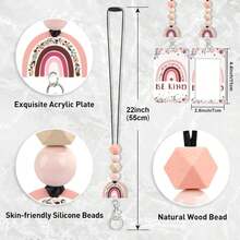 ID Badge Holder With Lanyard Teacher Cute Be Kind Rainbow Badge Holders With Wooden Beaded Adjustable Neck Lanyards Keychain For Women Kids Nurses Doctors Student - ColorA - 查看 2