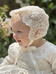 1pc Vintage Palace Style Embroidered Beige Bonnet, 0-3M, 3-10M - 1PC - View 12