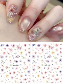 2pcs New Spring Wildflower Nail Stickers - Spring Dried Flower Design Including Various Blooming Floral Materials Nail Decals For Women For Nail Design Decoration DIY - Multicolor - View 1