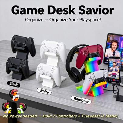 6 Color Esports Controller Headphone Holder, 3 In 1 Multi-Functional Double Layer Gaming Storage Shelf, Universal Compatibility With Most Game Console Models & Headsets, Space Saving Gaming Desk Tidy, Specialized Organizer For Gaming Peripherals, Gamer Essentials, Esports Gear Storage Rack, Stylish Desktop Organizer For Gamers
