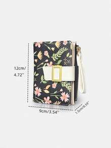 Flower Printing Women Slim Wallet Bifold Card Holders Coin Purse With Zipper Pocket PU Leather Large Capacity - Multicolor - View 2