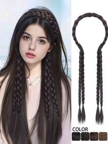 1pc Headband With Fake Braided Hair, Invisible Fishbone Braid Headband, High Crown Hair Clip Ponytail Accessory - Multicolor - View 1