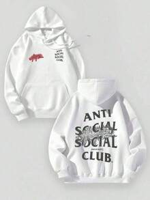 Aged Washed Cotton Crew Neck 280g Double-Sided Printing Artistic Anti Sociel Social Club Trevis Scott Collab Graphic SouljaConcertHalloweenGothicVintageStreetwear Graphic009-ABgraphic Hoodies For Men Black Hoodie For Women Men's Hoodie - 白色 - 查看 1