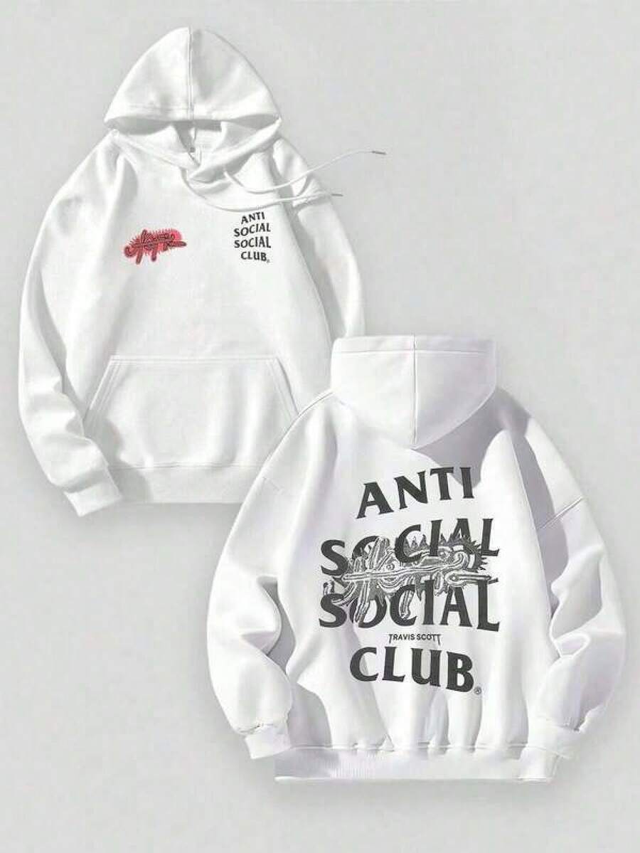 Aged Washed Cotton Crew Neck 280g Double-Sided Printing Artistic Anti Sociel Social Club Trevis Scott Collab Graphic SouljaConcertHalloweenGothicVintageStreetwear Graphic009-ABgraphic Hoodies For Men Black Hoodie For Women Men's Hoodie - 白色 - 查看 1