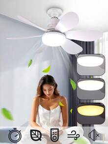 40W Dimmable LED Ceiling Fan With Remote Control, E27 Socket, Suitable For Bedroom & Living Room, 6 Blades, 3 Wind Speeds, Timer Function - White - View 2