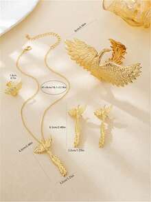 Bộ trang sức 5 món, phong cách Châu Âu & Mỹ - Trung Đông mới, gồm vòng tay, dây chuyền, nhẫn và bông tai, phụ kiện dự tiệc và đám cưới. - Vàng - Xem 4