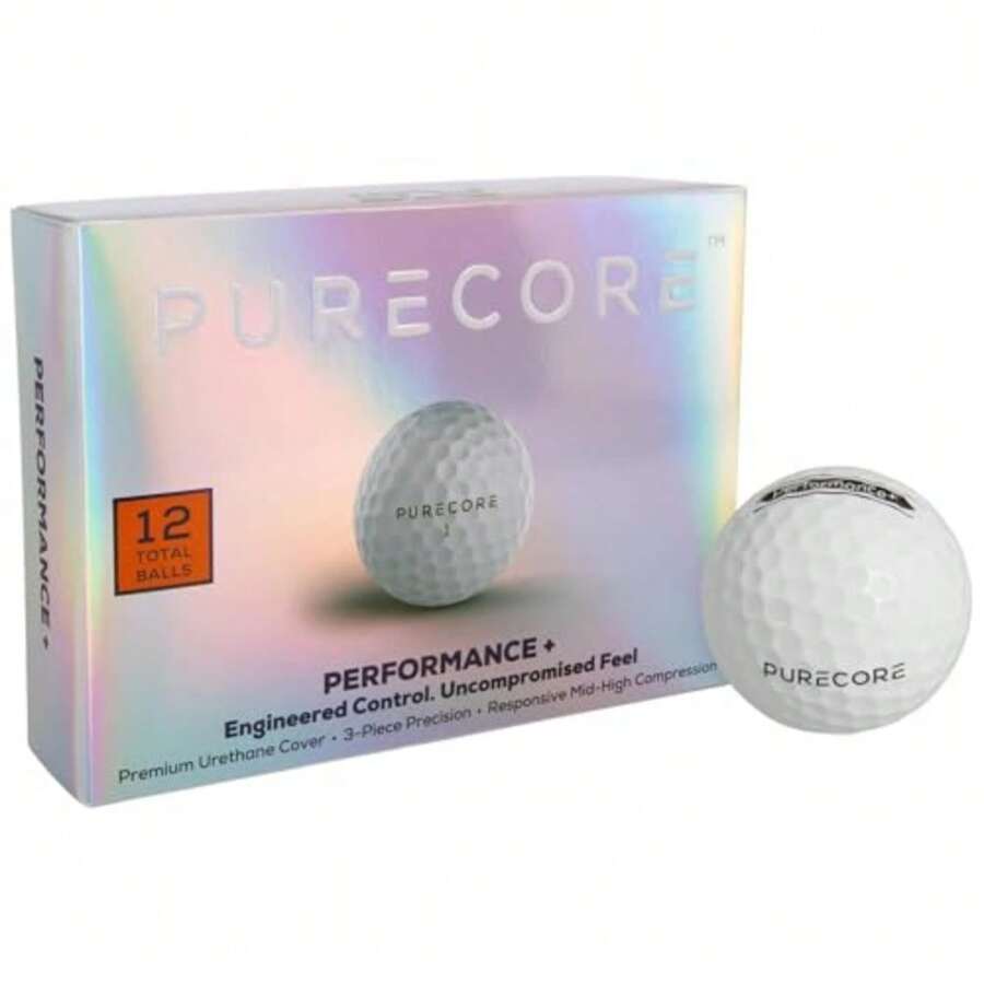 PURECORE Performance+ Distance Golf Balls Premium 3-Piece Urethane 98 Compression Extra Soft Feel Predictable Flight Balanced Spin and Consistent Distance - Blanco - Ver 1