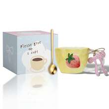 LECHENG HOUSEHOLD Gift Box Set With Cup + Spoon, Cute Strawberry Ceramic Cup, Hand-Painted 3D Strawberry Design, Creative Ceramic Cup Suitable For Latte, Tea, Milk, Coffee Drinks, Decorative Cup, Women's Birthday Gift, Suitable For Office And Home Use - Multicolor - View 13
