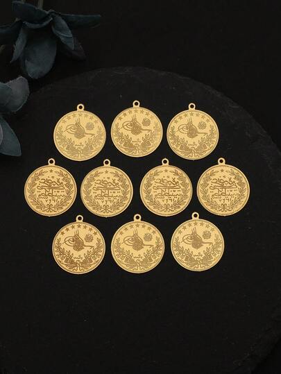 不锈钢中东幸运图腾硬币雕刻吊坠，DIY珠宝配件，适合搭配阿拉伯女式长袍