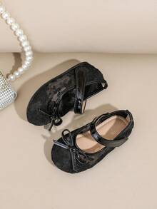 1双新款女童平底凉鞋，透气蕾丝，百搭时尚儿童公主鞋 - 黑色 - 查看 3