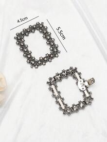 2 piezas de hebillas de metal con diamantes de imitación negras cuadradas de lujo y moda versátiles y desmontables para zapatos - Negro - Ver 4