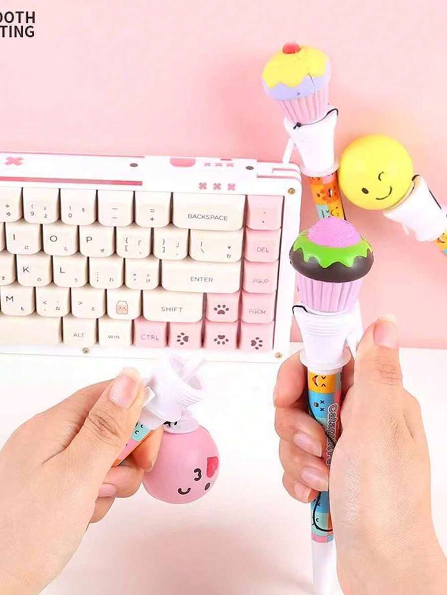 1 pieza/3 piezas Bolígrafo saltarín, bolígrafo de gel de descompresión creativo con efecto de rebote, tinta negra de 0.5 mm, bolígrafo menos aburrido para mujer, útiles de oficina y escolares - Bolígrafo saltarín para pasteles - Ver 1