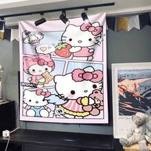 SANRIO 1 Tấm vải treo tường phong cách hoạt hình Hello Kitty màu hồng nhạt, phông nền trang trí phòng ngủ nữ tính, hình mèo dâu tây, họa tiết lưới truyện tranh, tạo không gian ngọt ngào cho phòng ngủ, trang trí đầu giường, tường tiệc | Tranh treo tường sống động | Tấm thảm polyester, đồ trang trí treo tường - Nhiều màu - Xem 4