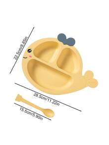 卡通海豚造型分隔餐盘带勺餐具套装 - 彩色 - 查看 3