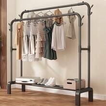 Adjustable Stainless Steel Clothes Rack - Space Saving, Foldable Design, Dual Bar For Efficient Storage Of Clothes, Shoes, Hats And Accessories - Easy Assembly, Suitable For Bedroom, Dorm And Balcony, Minimalist Garment Rack, Fashionable - Multicolor - View 8