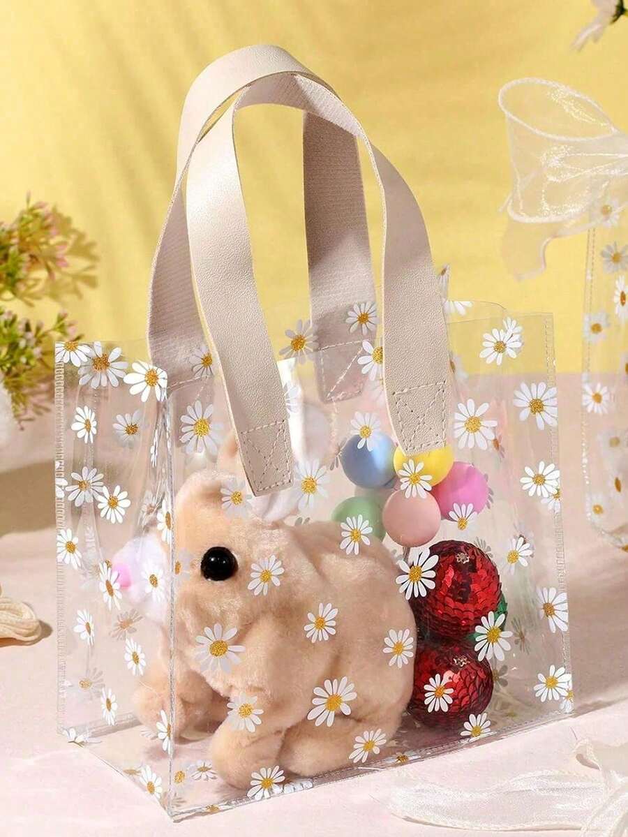 2pcs Transparent PVC Daisy Flower Bridesmaid Gift Bags, Handbag, Ins Style Wedding Gift Box, Valentine's Day/Birthday Gift Bags (1 Large + 1 Small), Excluding Ribbons - اللون البيج - مشاهدة 1