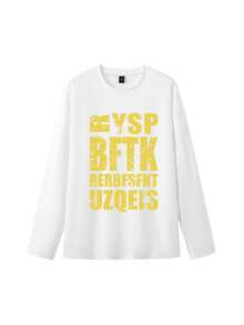 街头风美式设计字母印花宽松休闲长袖T恤，女款，白色，秋冬季 - 白色 - 查看 8