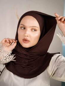 1 pièce Cagoule, bandeau turban élastique, foulard couvrant le cou en une seule pièce, tissu léger et extensible, convient pour la prière, les voyages, le travail, le port quotidien - Marron - Voir 2