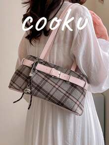 1个复古双色格子单肩手提包，适合派对、宴会、日常通勤，可装手机、镜子、钥匙、口红、钱包，是圣诞节、母亲节、生日、生日惊喜的理想礼物。 - 彩色 - 查看 2