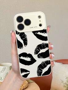 1pc Edgy Black Lip Print Pattern Phone Case.Bold Design,Modern Gothic Aesthetic,Compatible With Iphone 17promax/17pro/17/17Air/16promax/16pro/16/15promax/15pro/15/14promax/14pro/14/13promax/13pro/13/12promax/12pro/12 - 灰色 - 查看 4