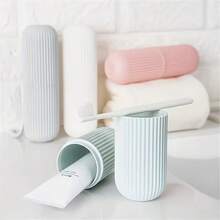 1pc Vertical Striped Portable Toothbrush Holder, Includes Rinse Cup, Toothbrush Rack, Toothpaste Rack, Suitable For Outdoor Camping Travel, Compact And Lightweight Design - Multicolor - View 5