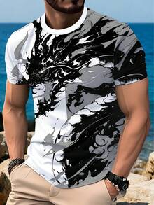 男士水墨龙纹印花休闲百搭日常短袖T恤 - 彩色 - 查看 5