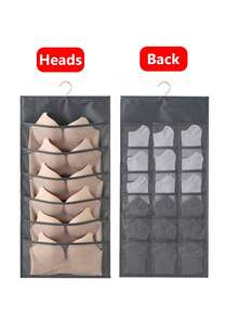 1pc Double-Sided Hanging Wardrobe Bra Storage Bag With 12 Inner Lingerie Net Pockets, Space-Saving Wardrobe Wall-Mounted Bra Organizer Bag - Multicolor - View 8