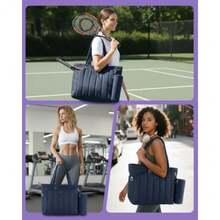 Quilted Tennis Tote Bag for Women Gym Duffle Bag with Shoe Compartment and Wet Pocket Fits 2-4 Rackets and 15.6" Laptop Overnight Weekend Sports Bag with Fence Hook - Rosa - Ver 7