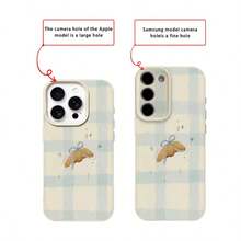 1pc TPU Material Fresh Plaid Bow Bread Pattern Phone Case Compatible With Iphone 17 Pro Max/17/16 Pro Max/15/13/12/11, S20 FE/A15/S24/A55, Compatible With Note 11/Note 12/Note 13 Pro, Full Coverage Anti-Drop Soft Shell Phone Protective Cover - White - View 7