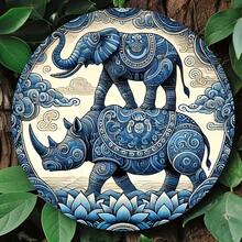 2D Flat, 1 Piece 2D Flat Printed Metal Iron Sign [2D Flat] 1 Piece Metal Sign, Rhino And Elephant Fantasy Art, 8x8inch (20 * 20cm ), Durable, Waterproof, Fade-Resistant, Rust-Resistant, Easy To Hang, Round Wall Art, Perfect For Home, Kitchen, Garage, Restaurant, 2D Flat - Multiple - View 1