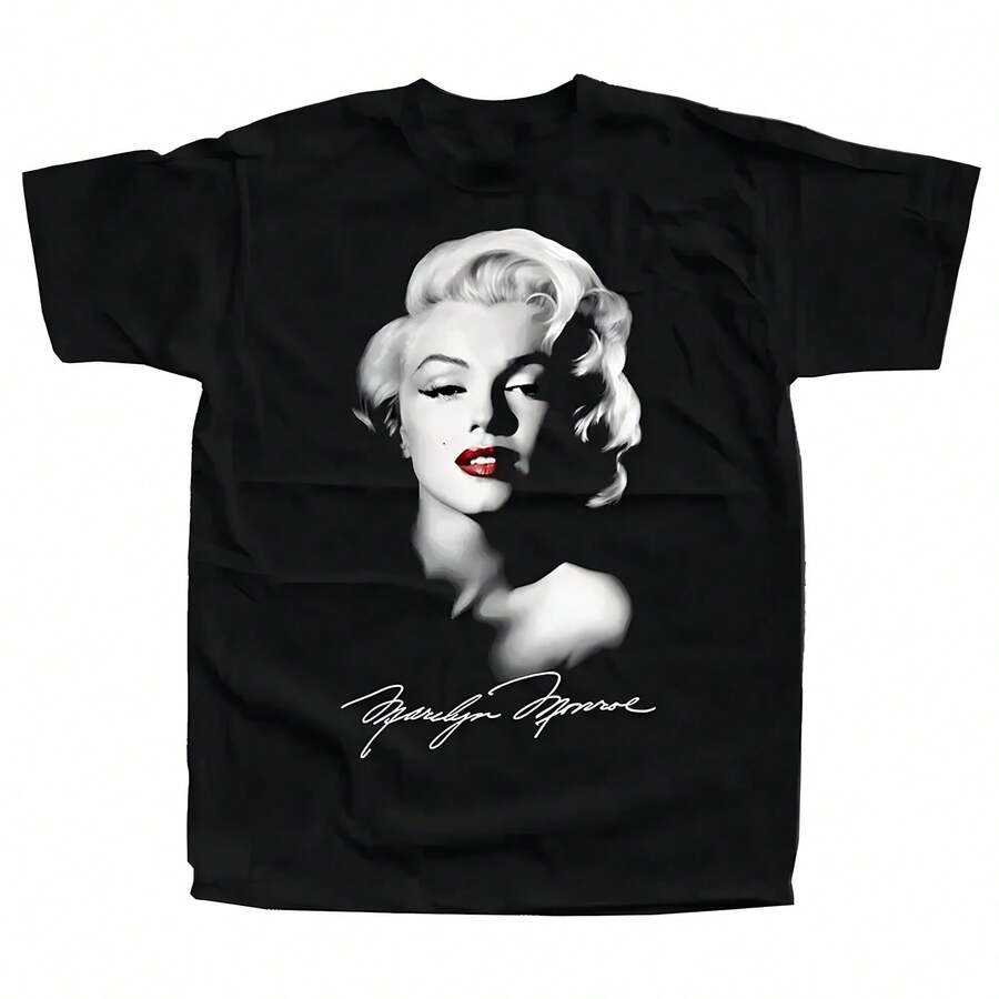 Summer Fashion Marilyns Monroe T-Shirt 100% Cotton O Neck Vintage Short Sleeve Casual Men's T-Shirt Black Element T-Shirt - 黑色 - 查看 1