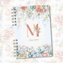 A5 Floral Pink And Blue Notebook Personalized With Initial Of The Alphabet - M - View 1