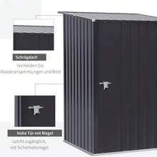 Garden Shed, 1 X 1 M, Metal, 0.92 M², Galvanized Steel, Dark Grey - Dark Grey - View 5