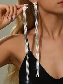 New In 2026 Sparkling Long Crystal Tassel Golden Earrings, Women's Exaggerated Long Chain Drop Earrings, Party & Night Event Theme Earring - Gold Earrings - View 4